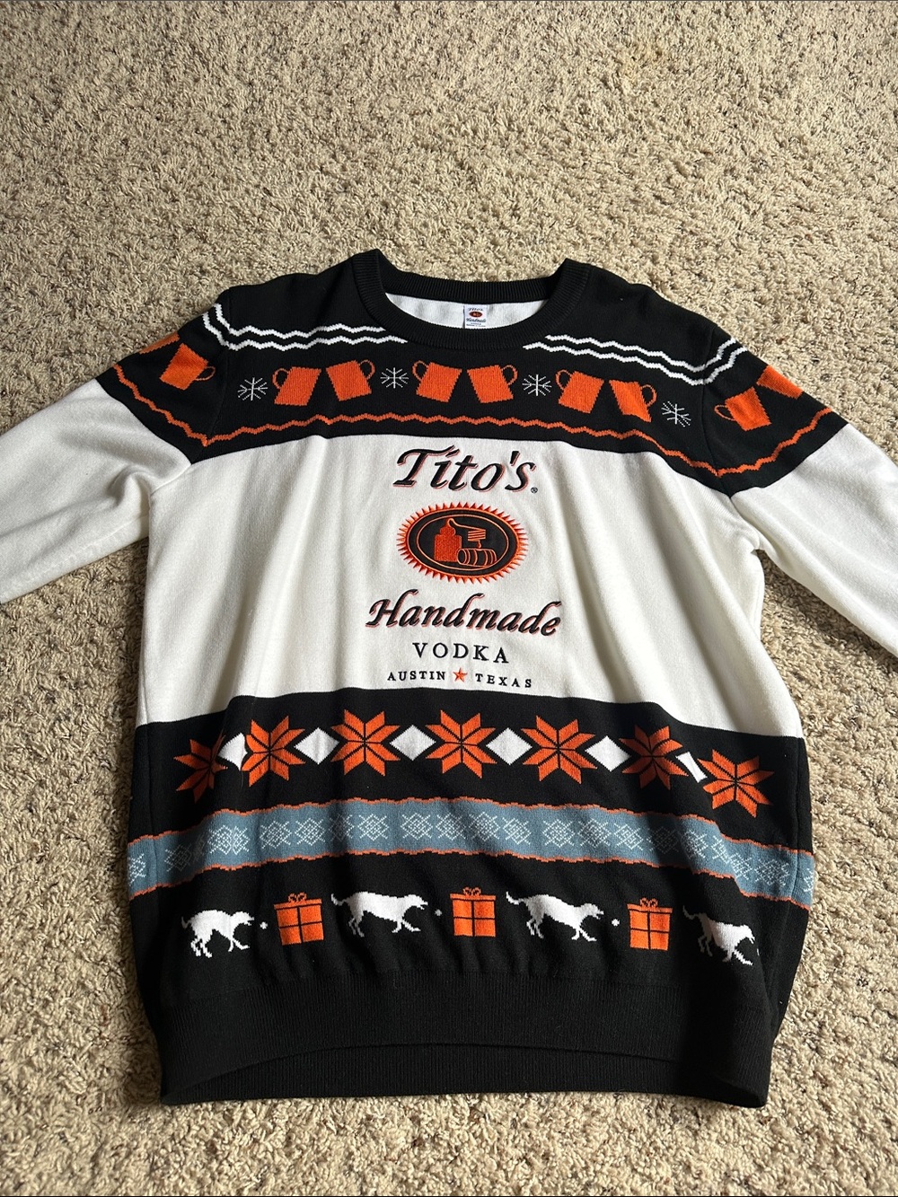 Men's Holiday Sweater - Black, White & Orange